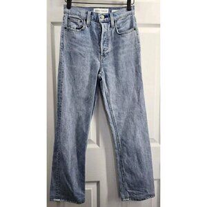 Denim Forum Arlo High Rise Straight Jeans Womens 24 x 25 Blue Stretch Button Fly
